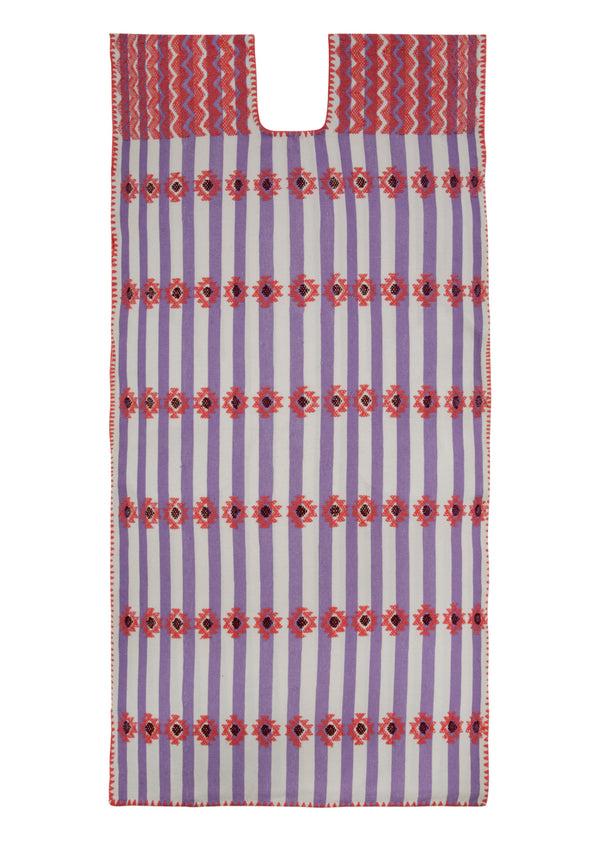pippa holt Kaftan No.336 Single panel midi kaftan in lilac and white stripe with pink design
