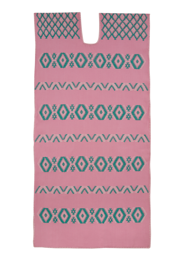 Pippa Holt Kaftan No.337 Single Panel Midi Kaftan In Pink With Green Design