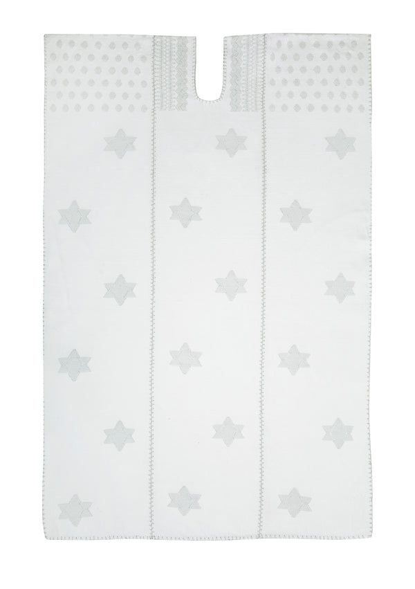 Pippa Holt Kaftan No.338 Three Panel Midi Kaftan In White With Silver Metallic Star Design