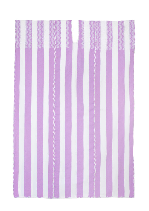 Pippa Holt Kaftan No.342 Three Panel Midi Kaftan In Lilac And White Stripes With White Motif Design