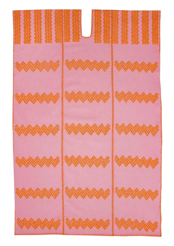 Pippa Holt Kaftan No.345 Three Panel Midi Kaftan In Pink With Orange Zig Zag Design