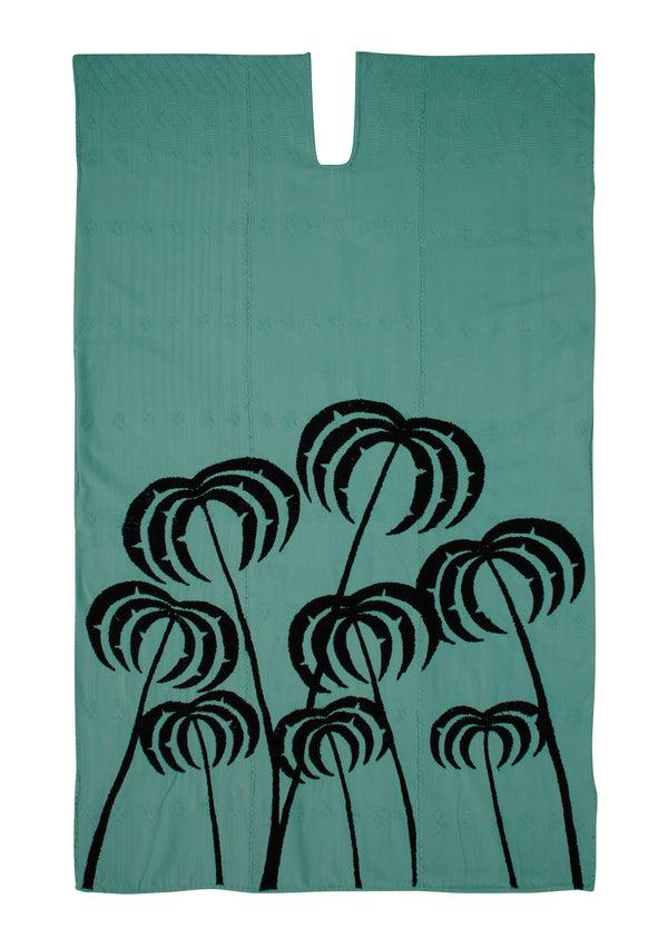 Pippa Holt Kaftan No.348 Three Panel Midi Kaftan In Mint With Embroidered Black Palm Tree