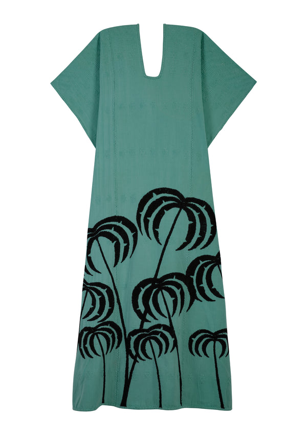 pippa holt Kaftan No.348 Three panel midi kaftan in mint with embroidered black palm tree