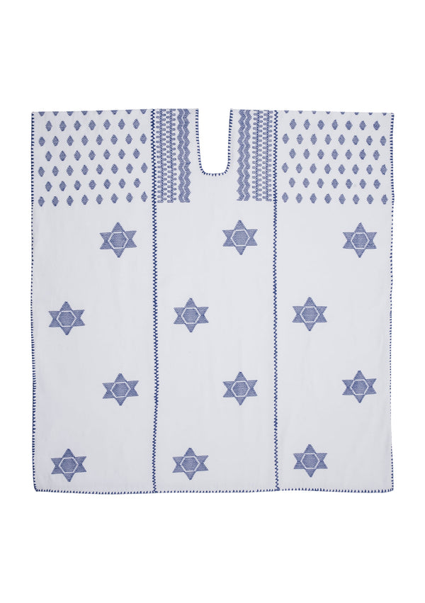 Pippa Holt Kaftan No.349 Three Panel Mini Kaftan In White With Blue Star Design
