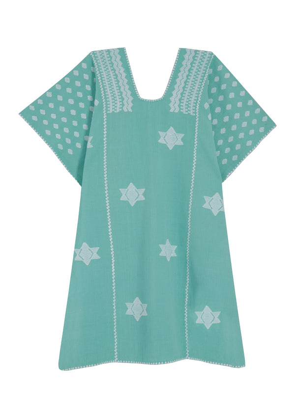 Pippa Holt Kaftan No.351 Three Panel Mini Kaftan In Mint With White Star Design