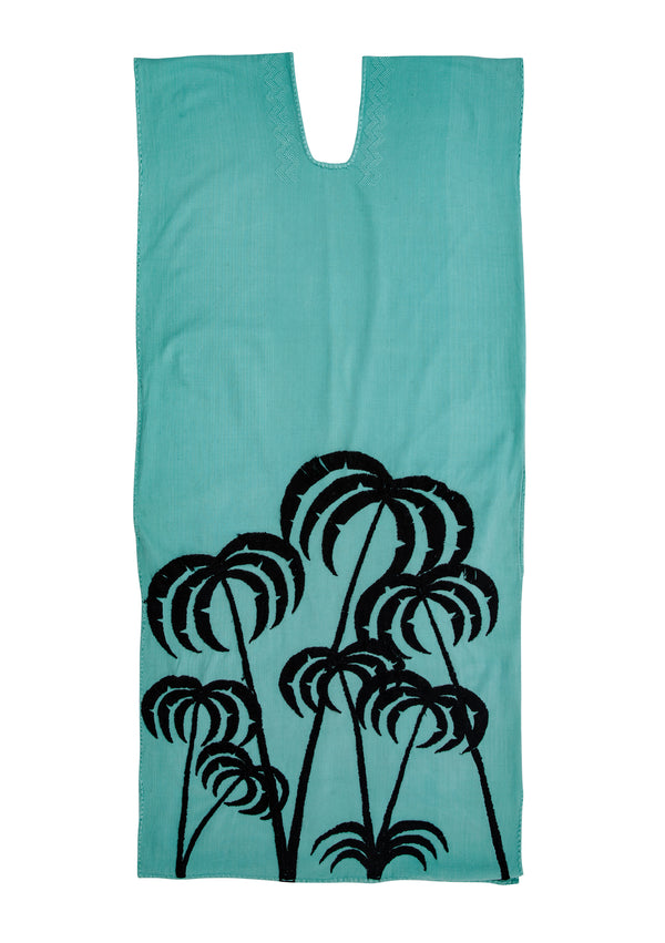Pippa Holt Kaftan No.353 Single Panel Midi Kaftan In Mint With Embroidered Black Palm Tree