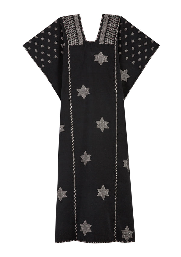 Pippa Holt Kaftan No.355 Three Panel Midi Kaftan In Black With Silver Star Design