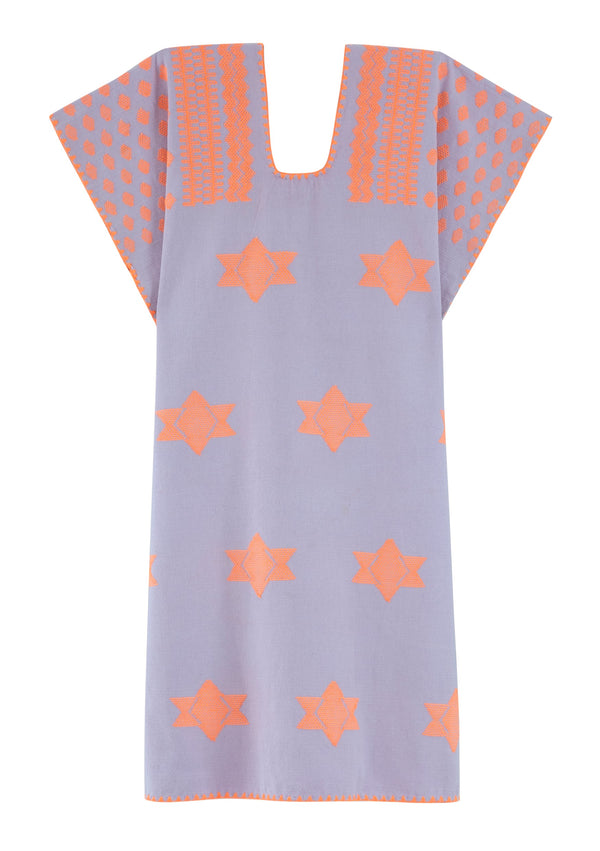 Pippa Holt Kaftan No.360 Single Panel Mini Kaftan In Lilac With Orange Star Design