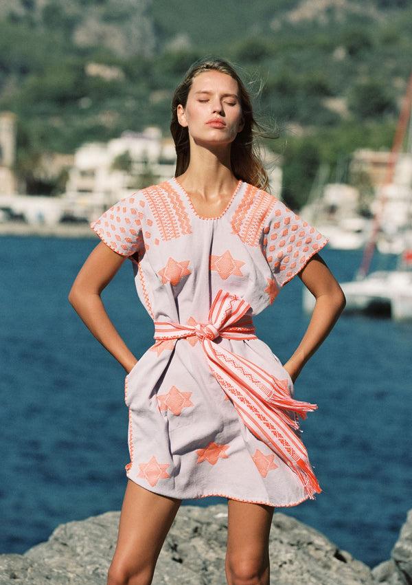 pippa holt Kaftan No.360 Single panel mini kaftan in lilac with orange star design