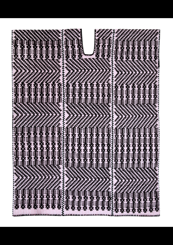 Pippa Holt Kaftan No.367 Three Panel Mini Kaftan In Blush Pink And White Stripe With Black Design