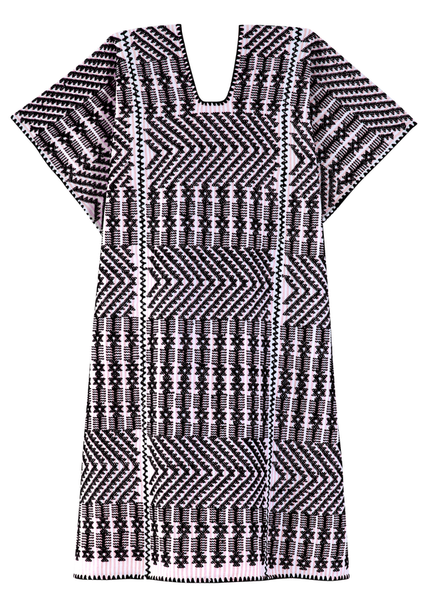 Pippa Holt Kaftan No.367 Three Panel Mini Kaftan In Blush Pink And White Stripe With Black Design