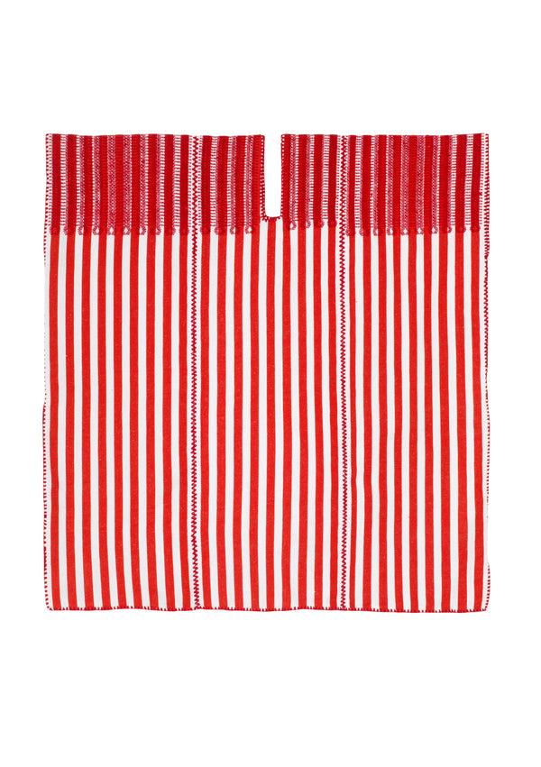 Pippa Holt Kaftan No.369 Three Panel Mini Kaftan In Red And White Stripes With Red Motif Design