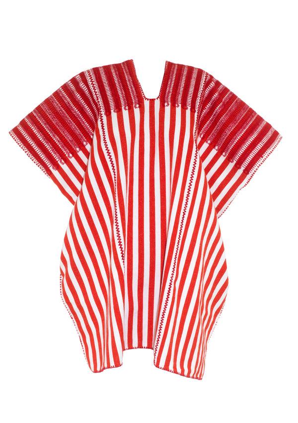 Pippa Holt Kaftan No.369 Three Panel Mini Kaftan In Red And White Stripes With Red Motif Design