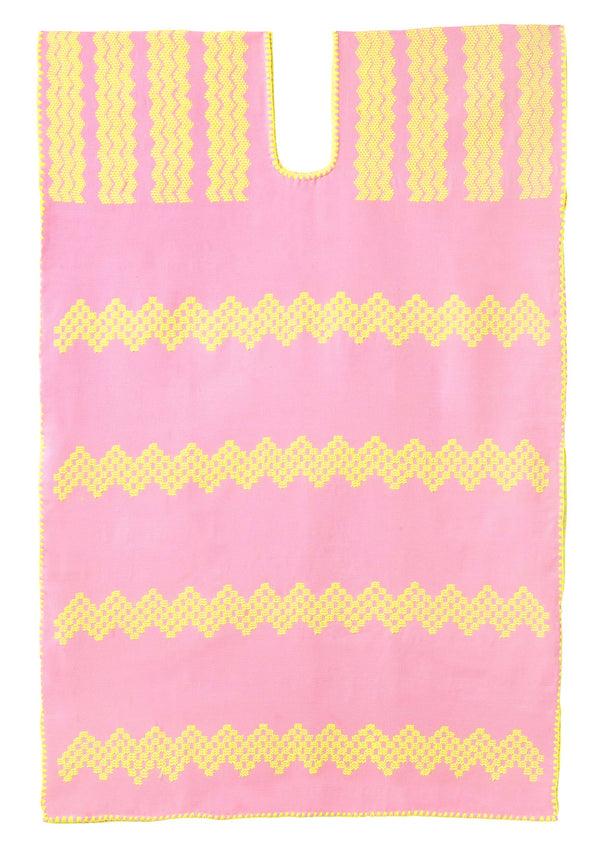 pippa holt Kaftan No.373 Single panel mini kaftan in pastel pink and neon yellow design