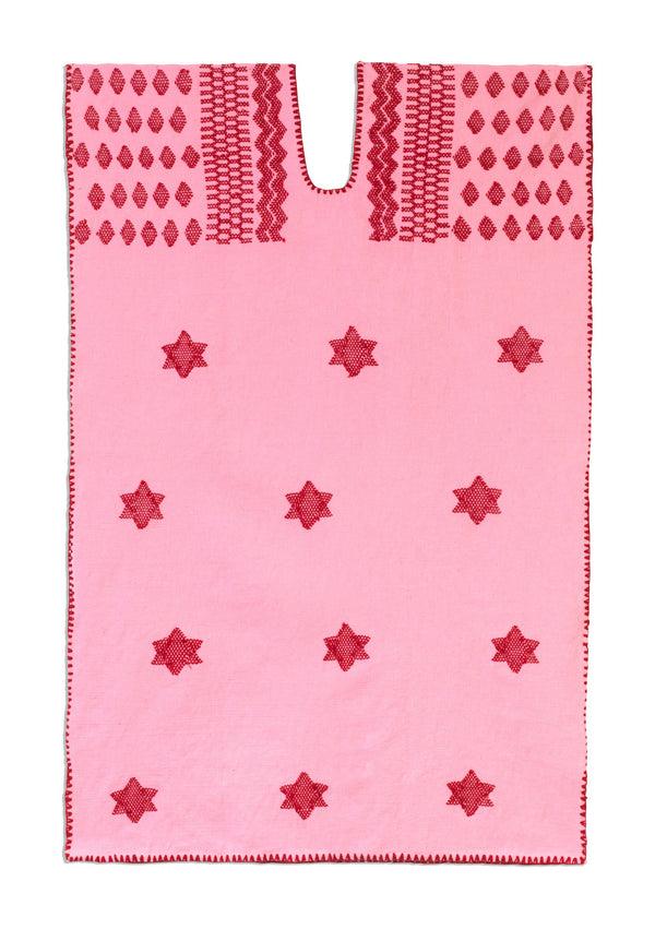 pippa holt Kaftan No.375 Single panel mini kaftan in pale pink with red star design