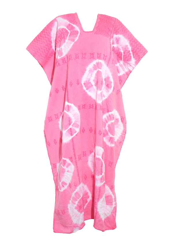 Pippa Holt Kaftan No.381 Three Panel Midi Kaftan In Pink And White Tie Dye Design