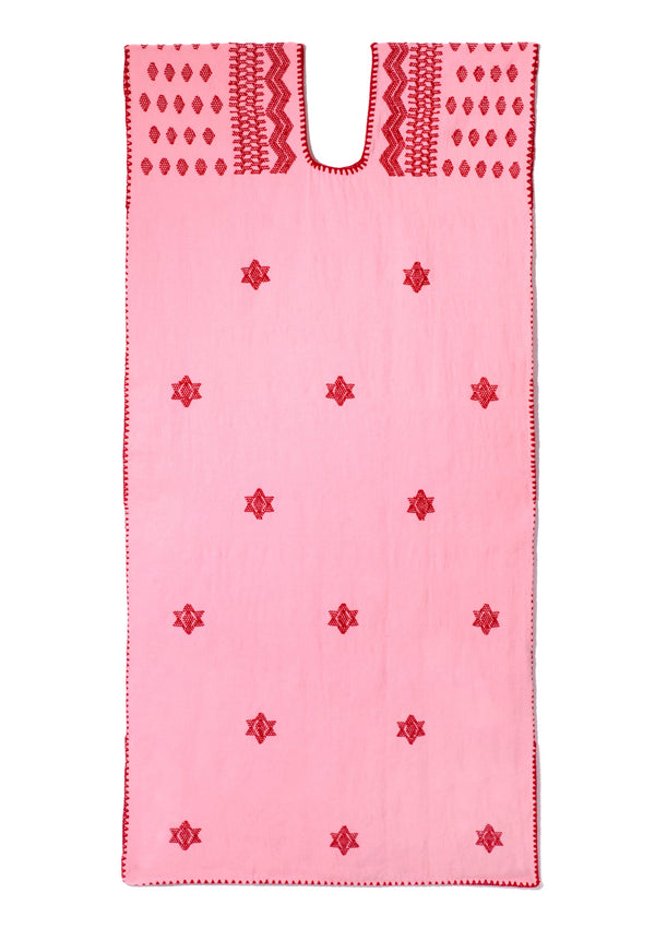 pippa holt Kaftan No.382 Single panel midi kaftan in pale pink with red star design