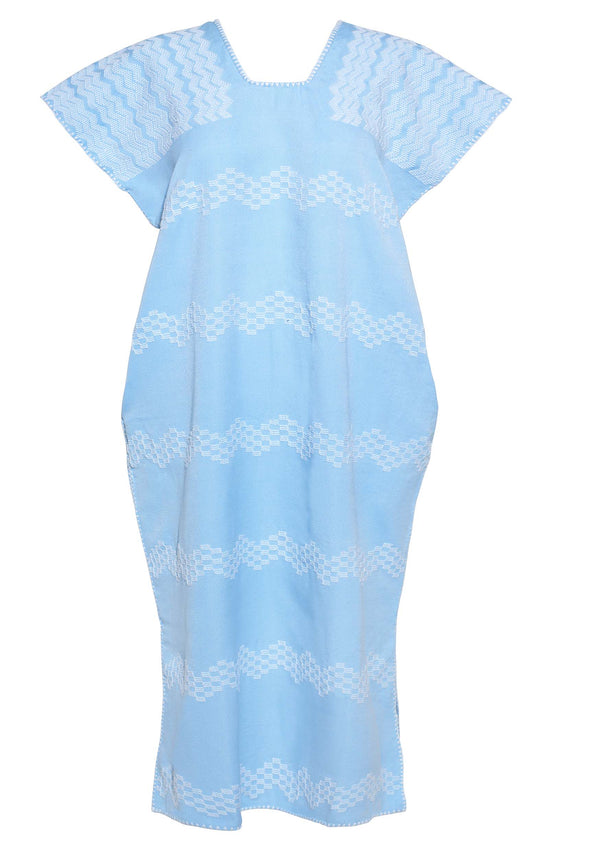 Pippa Holt Kaftan No.383 Single Panel Midi Kaftan In Blue With White Design
