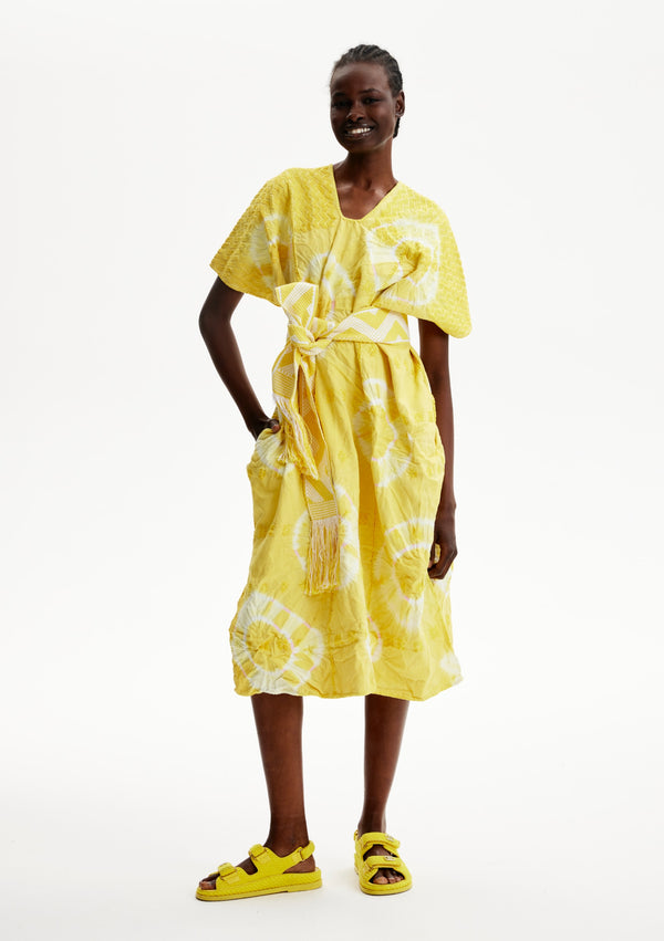 pippa holt Kaftan No.384 Three panel midi kaftan in yellow and white tie dye design