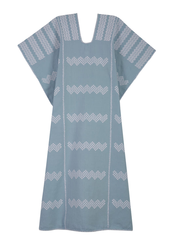 Pippa Holt Kaftan No.385 Three Panel Midi Kaftan In Blue With White Design