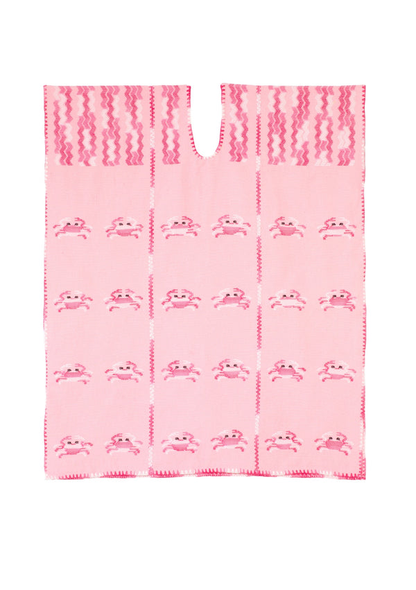 Pippa Holt Kaftan No.388 Three Panel Mini Kaftan In Pink With Pink And White Crab Design