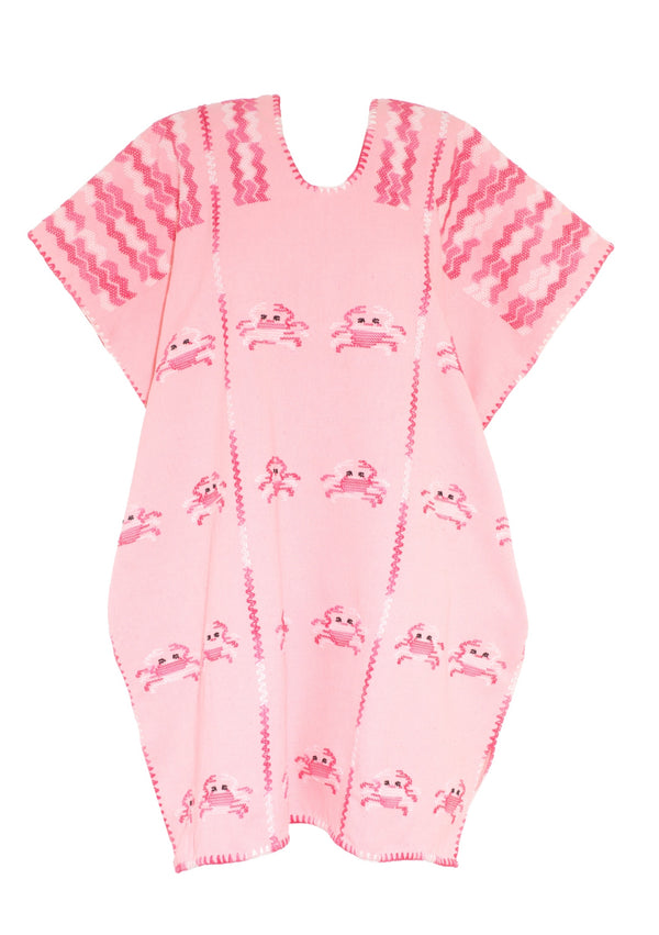 Pippa Holt Kaftan No.388 Three Panel Mini Kaftan In Pink With Pink And White Crab Design