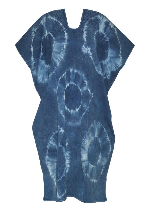 Pippa Holt Kaftan No.390 Three Panel Mini Kaftan In Blue And White Tie Dye Design