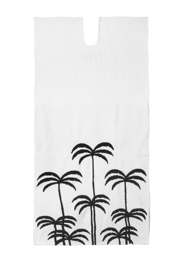 pippa holt Kaftan No.392 Single panel midi kaftan in white with embroidered black palm tree