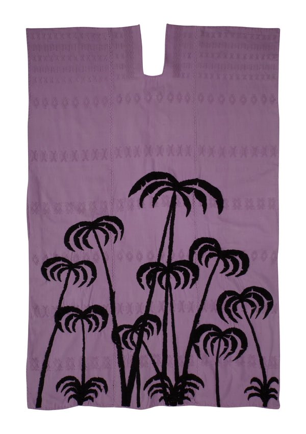 Pippa Holt Kaftan No.394 Three Panel Midi Kaftan In Lilac With Embroidered Black Palm Tree
