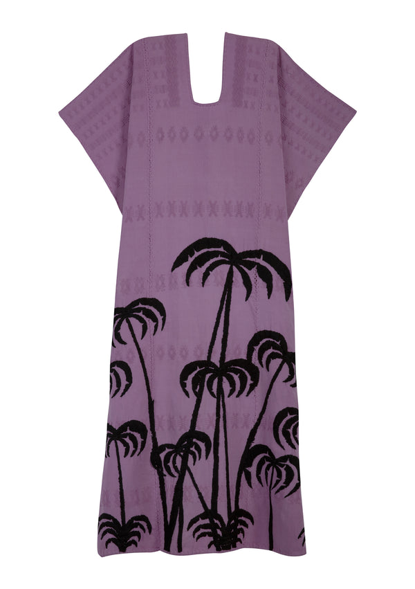 pippa holt Kaftan No.394 Three panel midi kaftan in lilac with embroidered black palm tree