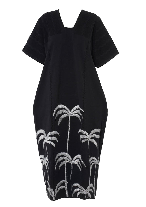 Pippa Holt Kaftan No.395 Three Panel Midi Kaftan In Black With Embroidered Silver Plate Design
