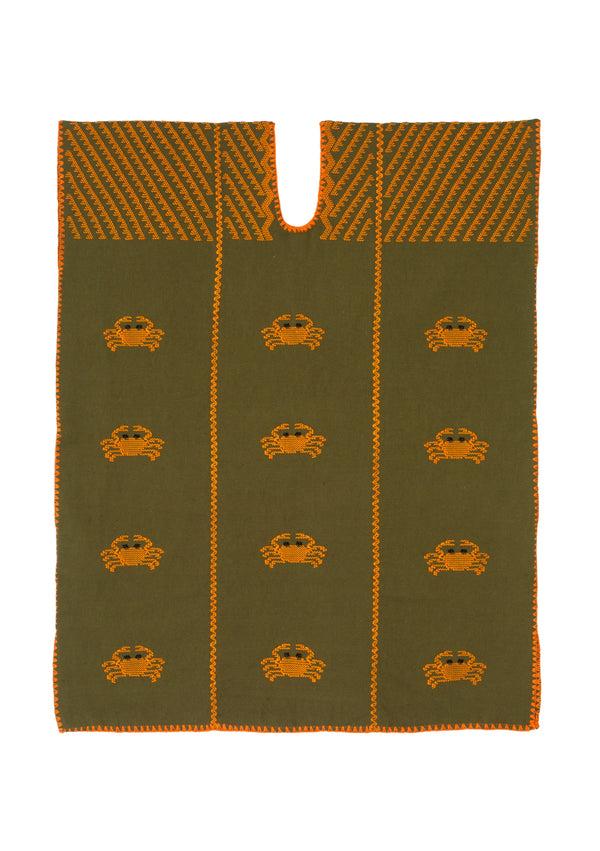 Pippa Holt Kaftan No.397 Three Panel Mini Kaftan In Khaki With Orange Crab Design