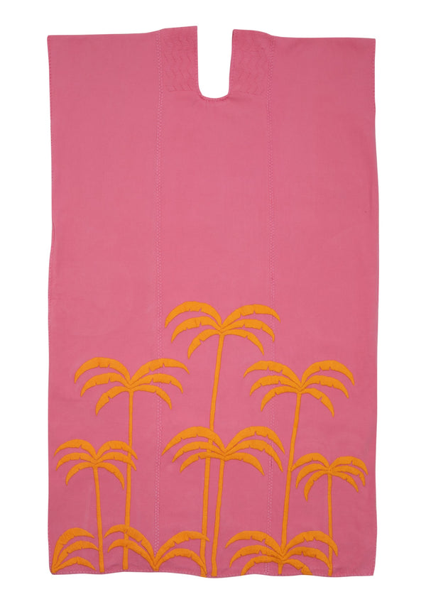 Pippa Holt Kaftan No.400 Three Panel Midi Kaftan In Pink With Embroidered Orange Palm Tree