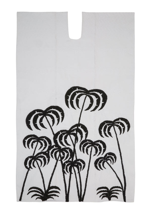 pippa holt Kaftan No.402 Three panel midi kaftan in white with embroidered black palm tree