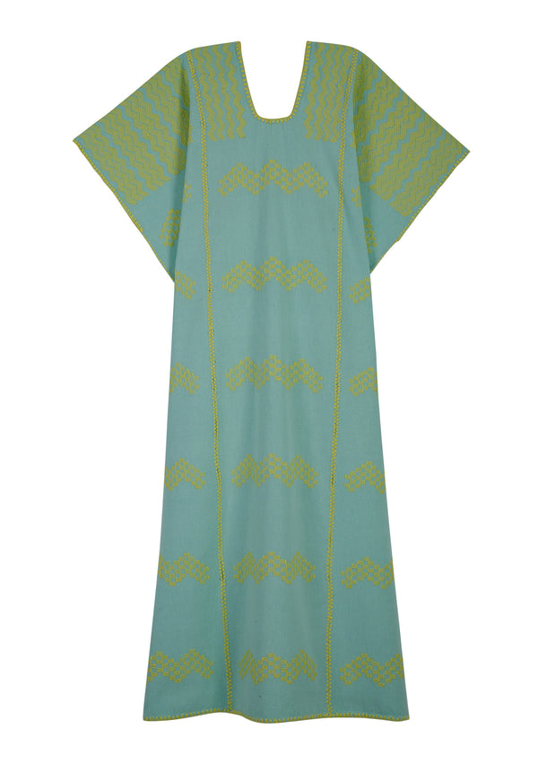 Pippa Holt Kaftan No.407 Three Panel Midi Kaftan In Mint With Yellow Design