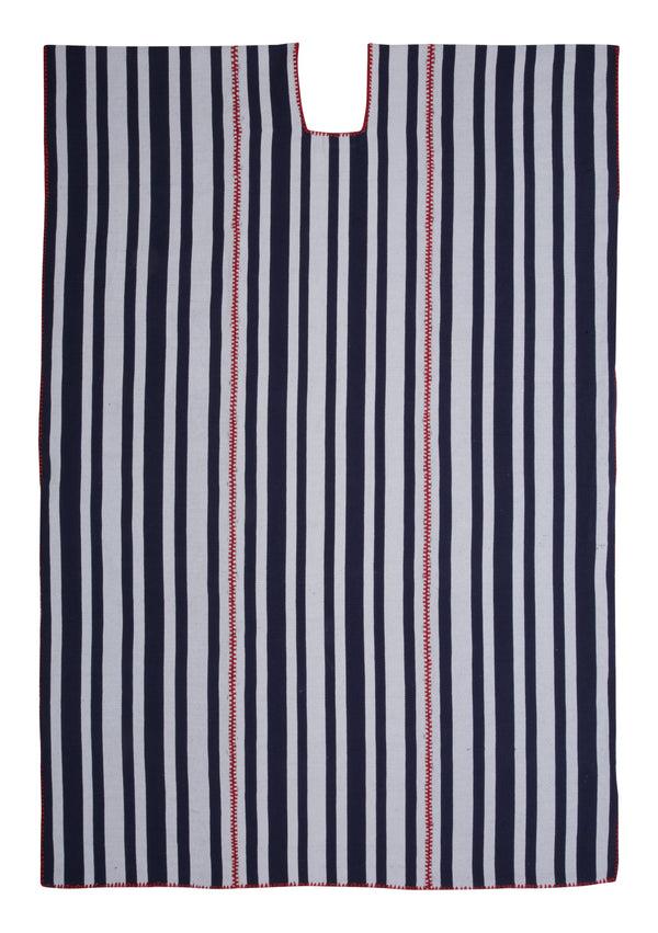 Pippa Holt Kaftan No.408 Three Panel Midi Kaftan In White And Navy Stripes With Red Design