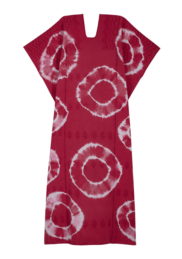 Pippa Holt Kaftan No.411 Three Panel Midi Kaftan In Red And White Tie Dye Design
