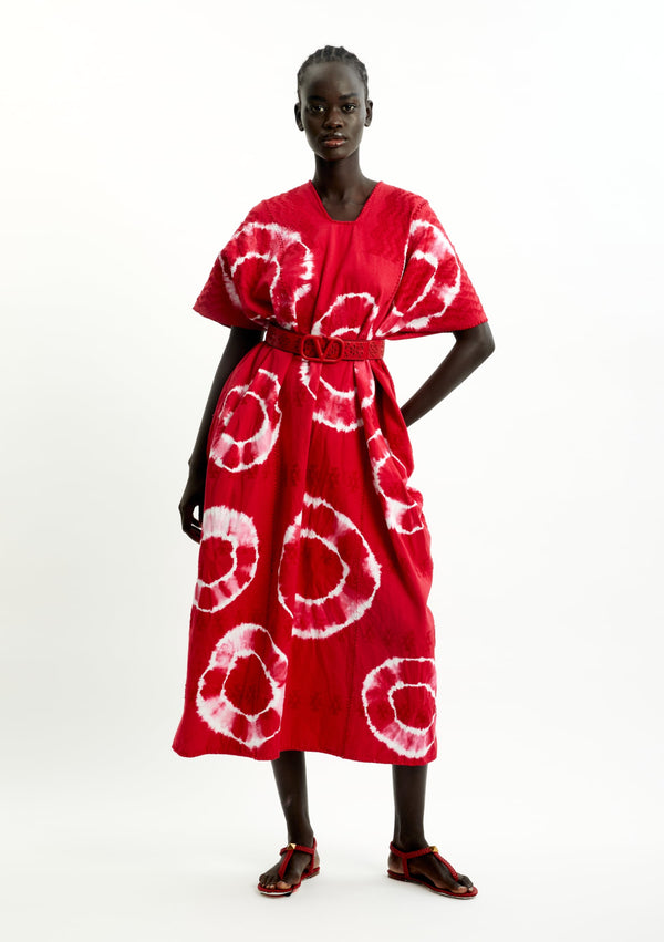 pippa holt Kaftan No.411 Three panel midi kaftan in red and white tie dye design