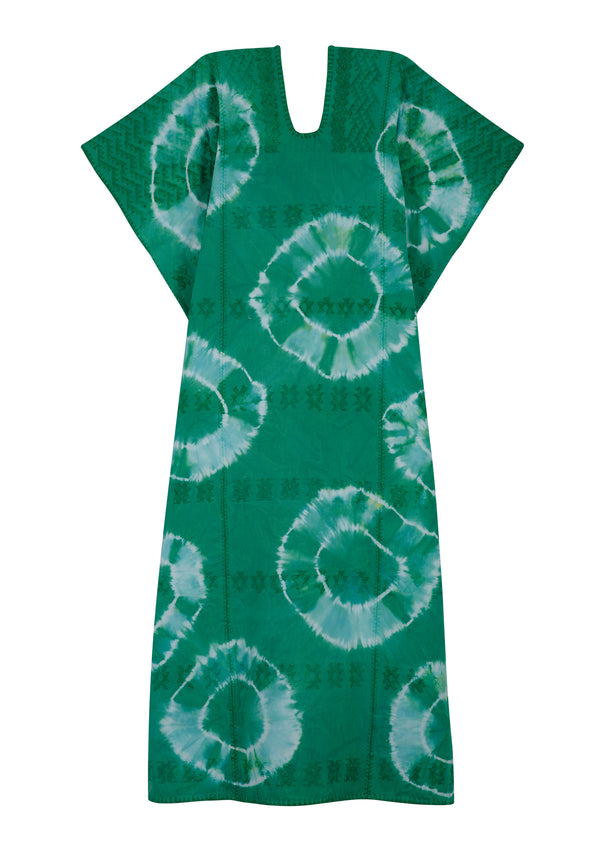 Pippa Holt Kaftan No.412 Three Panel Midi Kaftan In Green And White Tie Dye Design