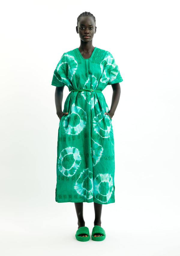 pippa holt Kaftan No.412 Three panel midi kaftan in green and white tie dye design