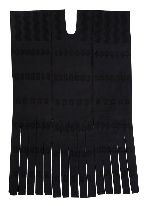 Pippa Holt Kaftan No.416 Three Panel Midi Kaftan In Black With Black Design And Fringed Hem
