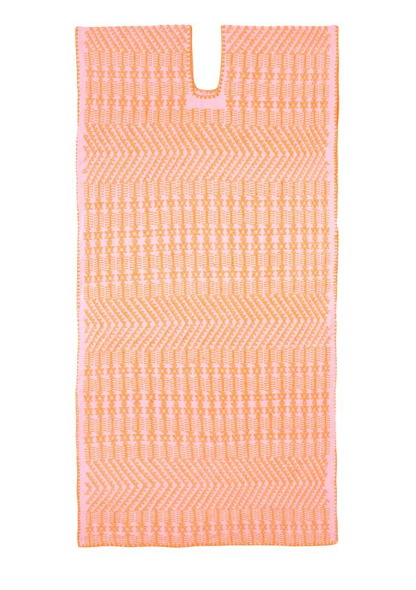 pippa holt Kaftan No.417 Single panel midi kaftan in pink with intricate orange design