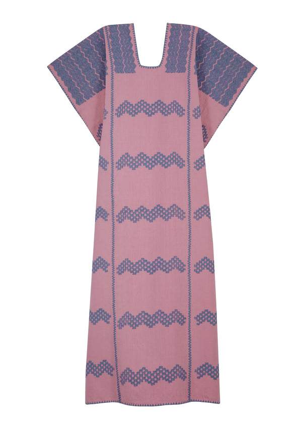 Pippa Holt Kaftan No.418 Three Panel Midi Kaftan In Pink With Blue Design