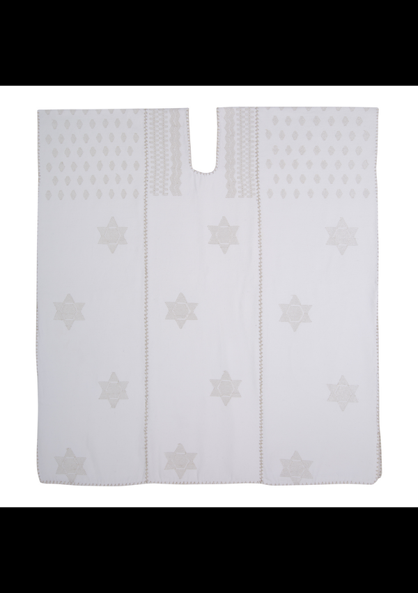 pippa holt Kaftan No.419 Three panel mini kaftan in white with silver metallic star design