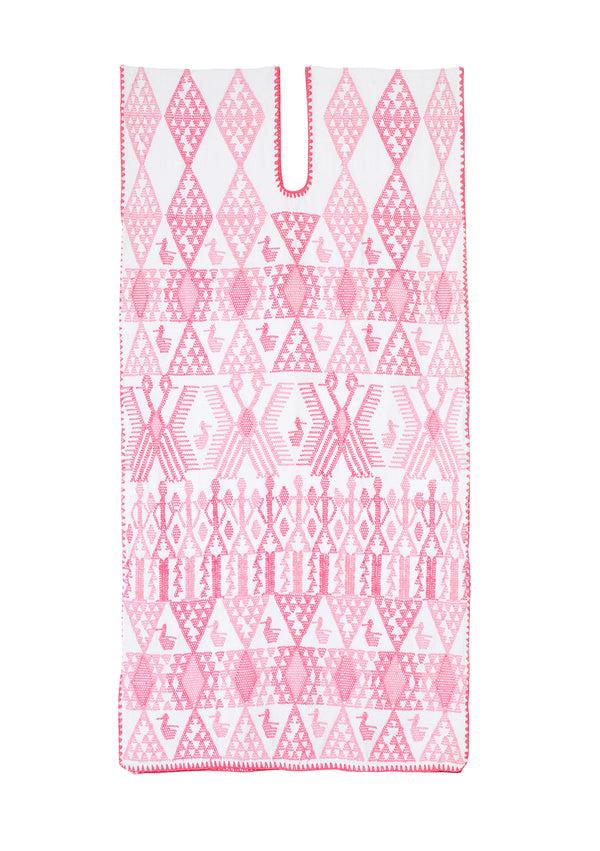 pippa holt Kaftan No.427 Single panel midi kaftan in white with pink duck design