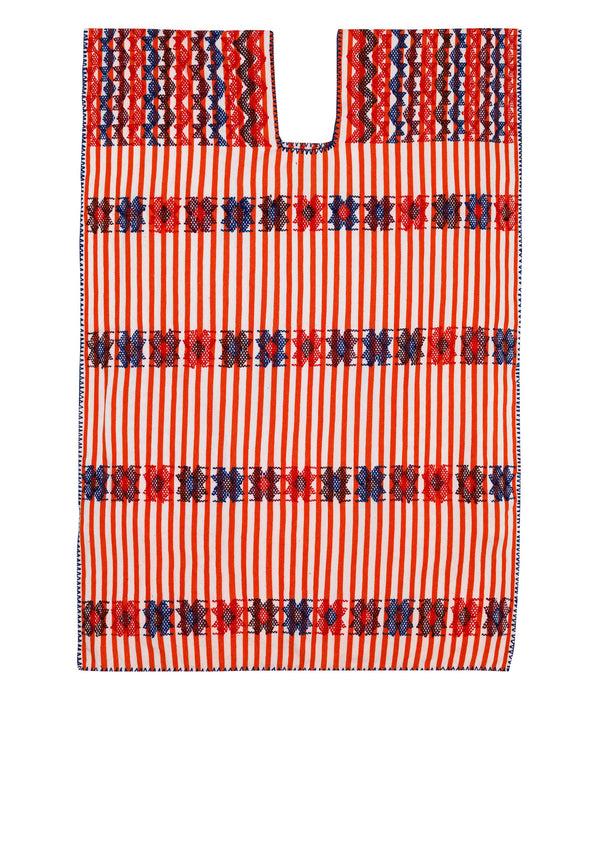 Pippa Holt Kaftan No.43 Single Panel Supermini Kaftan In Orange And White Stripe With Multi Coloured Design