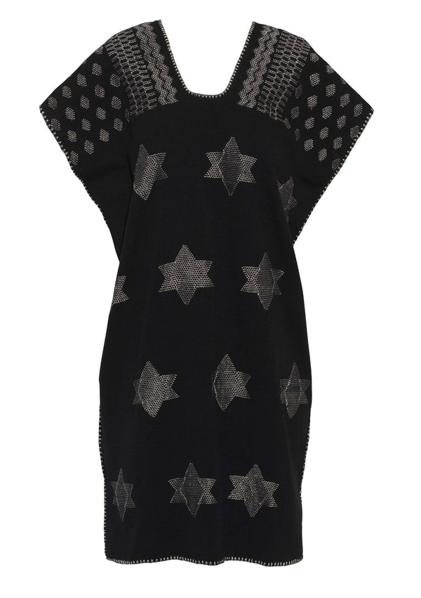 Pippa Holt Kaftan No.431 Single Panel Mini Kaftan In Black With Silver Star Design