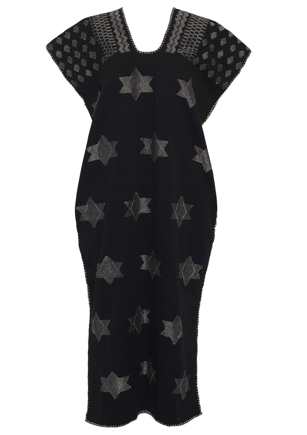 Pippa Holt Kaftan No.432 Single Panel Midi Kaftan In Black With Silver Star Design