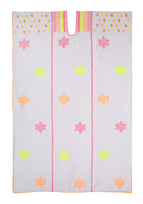 pippa holt Kaftan No.433 Three panel midi kaftan in white with neon star design