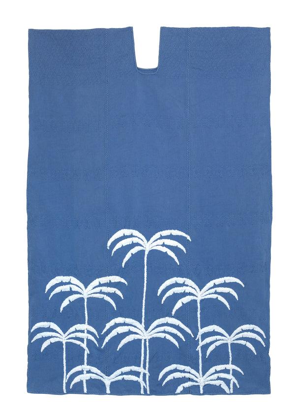 pippa holt Kaftan No.435 Three panel midi kaftan in "denim" with embroidered white palm tree